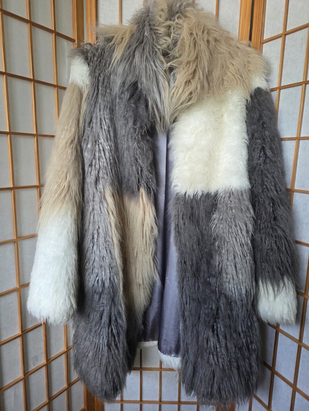 WOMENS DONNA SALERS FABULOUS FURS FAUX LONG FUR MEDIUM LENGTH COAT SIZE M
